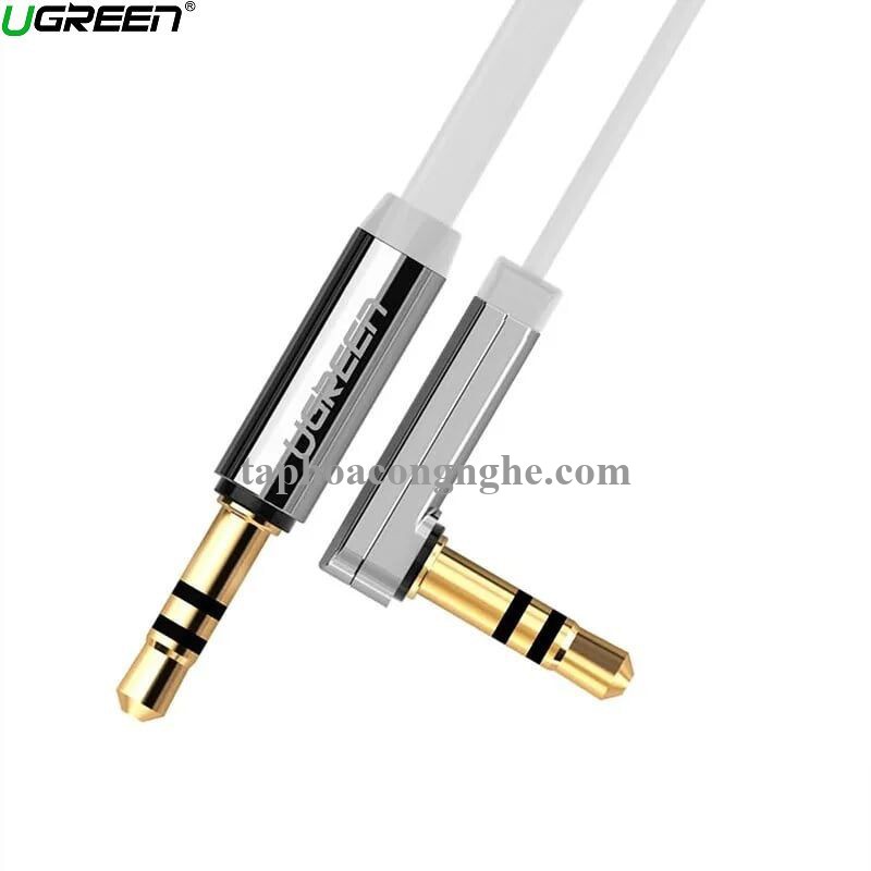 Ugreen 10761 5M màu trắng Dây Audio 3.5Mm Dẹt Mạ Vàng 1 Đầu Vuông 90 Tpe AV119 30010761